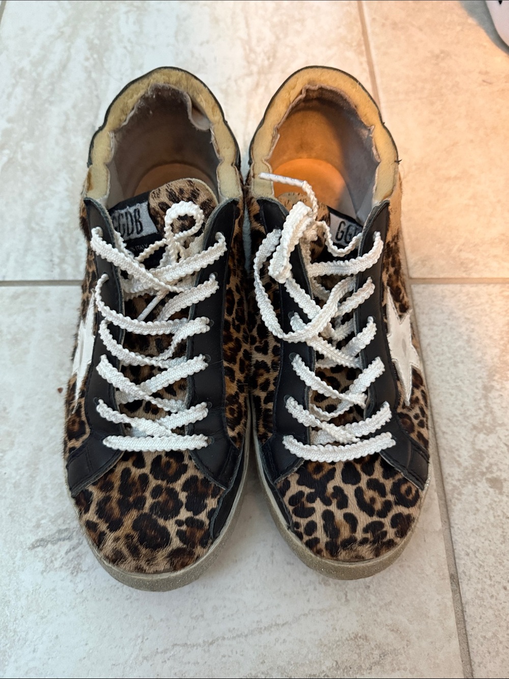 Golden Goose Leopard Print Sneakers with White Star and Laces